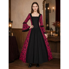 Gothic Dress with a Square Neckline and Ruffles