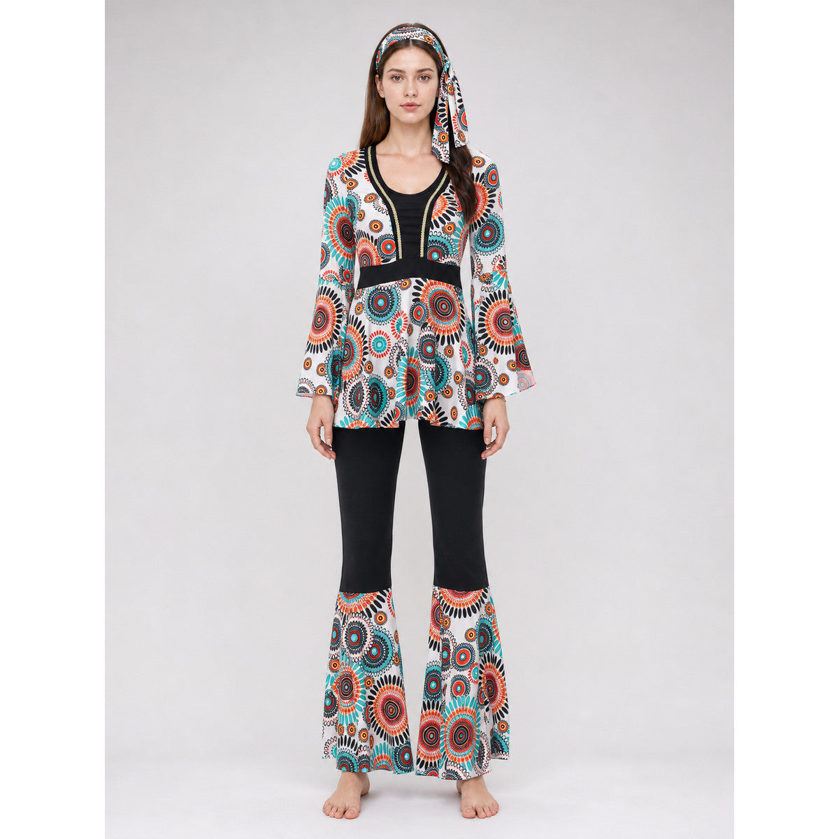 Retro stage costume with sleeves and flared pants