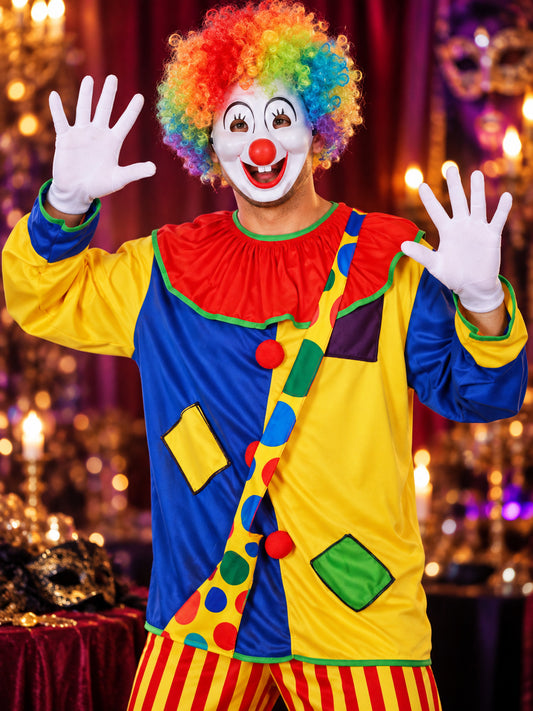 Colorful Adult Clown Costume with Wig and Mask