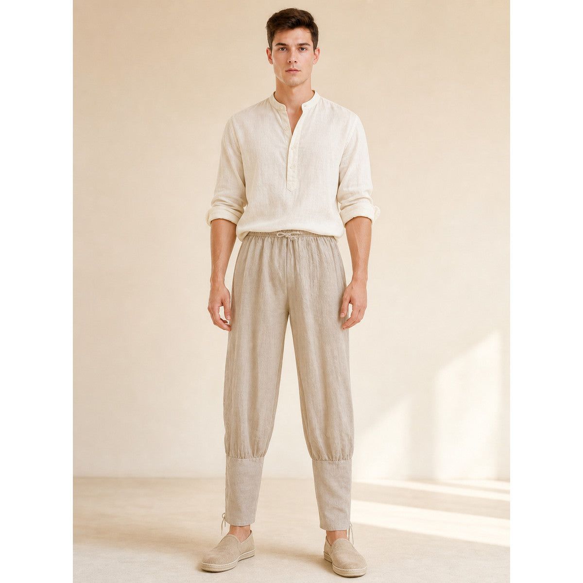 Men's loose-fit vampire pants with an elastic waistband