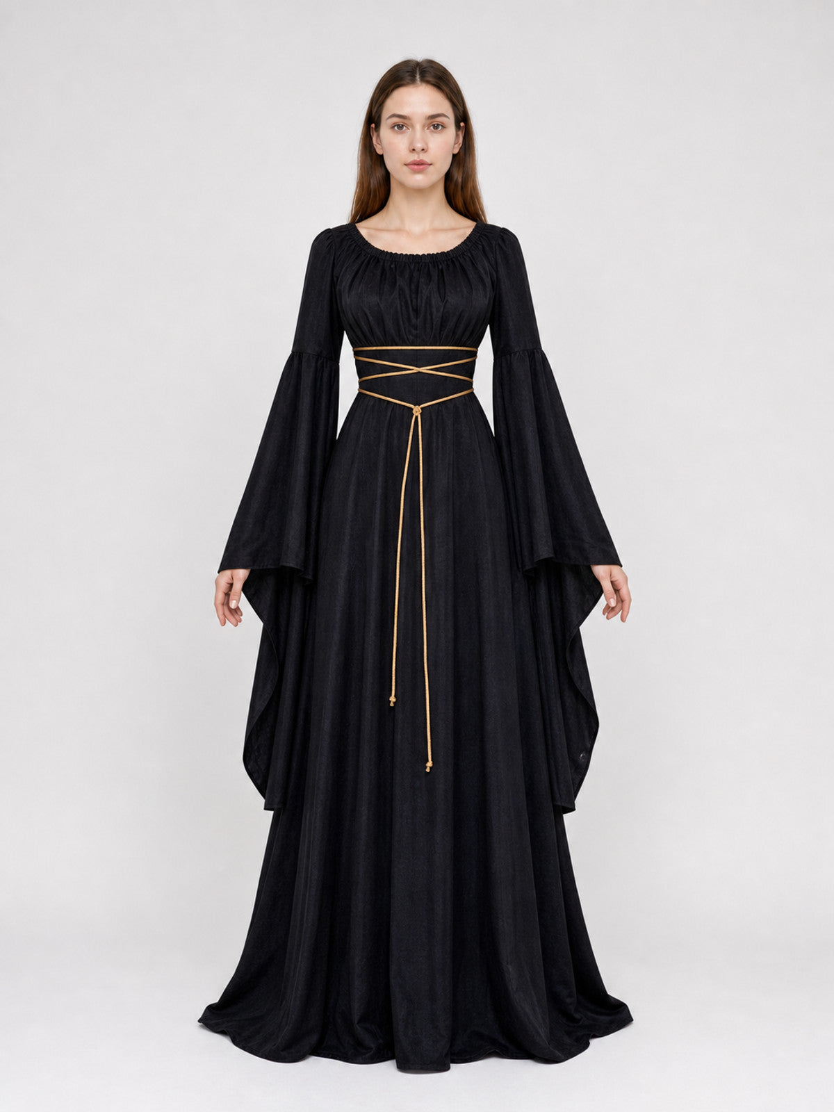 Gothic Maxi Dress with Long Sleeves front view