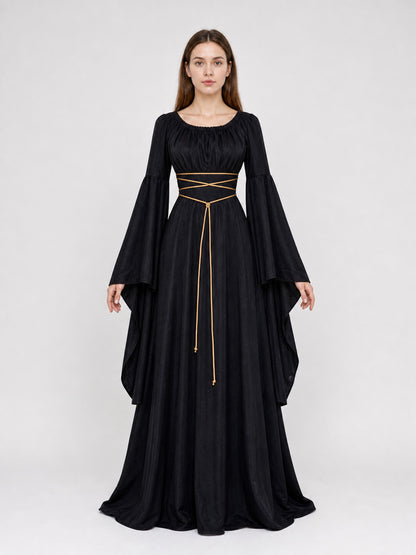 Gothic Maxi Dress with Long Sleeves front view