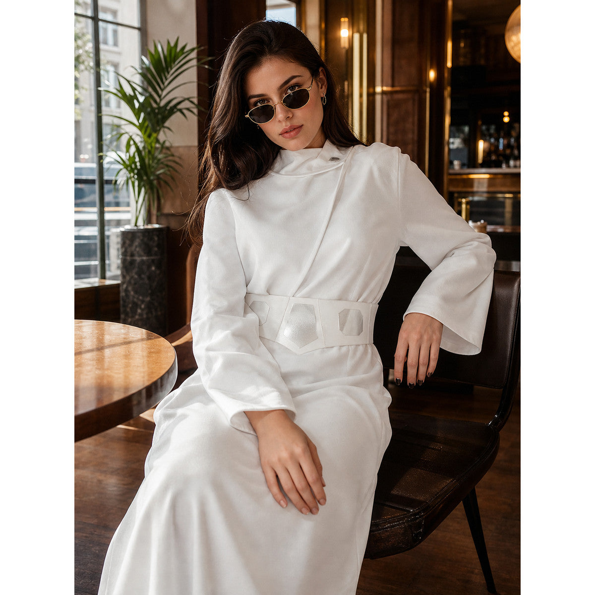 Princess Leia Hooded Dress Costume with Belt on-model view