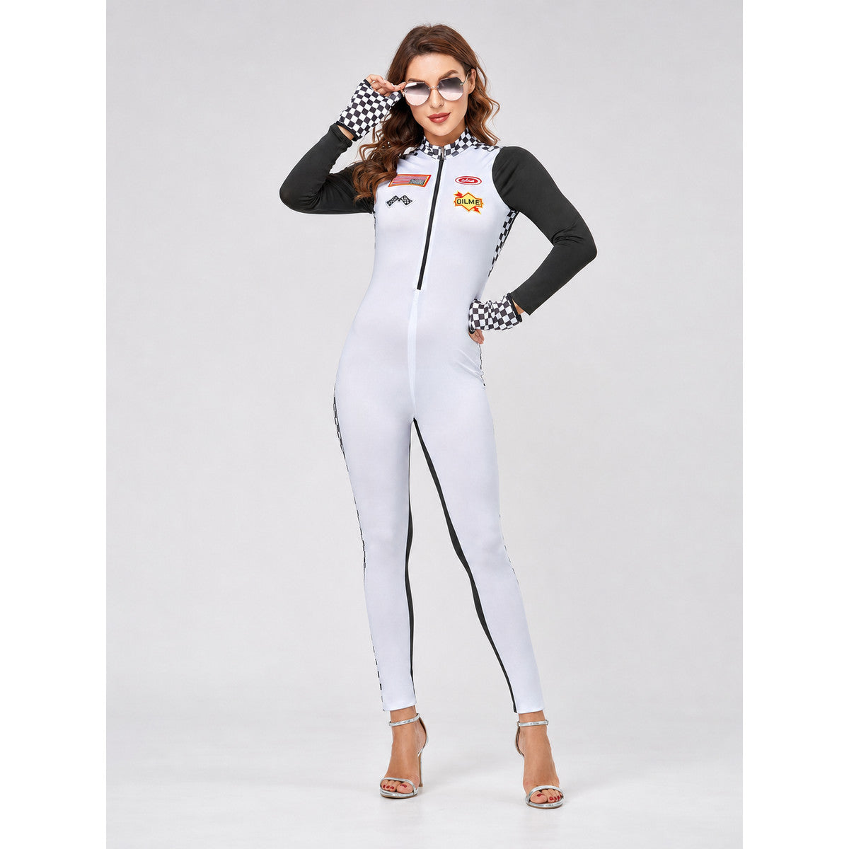 Racing Jumpsuit with Checkered Collar