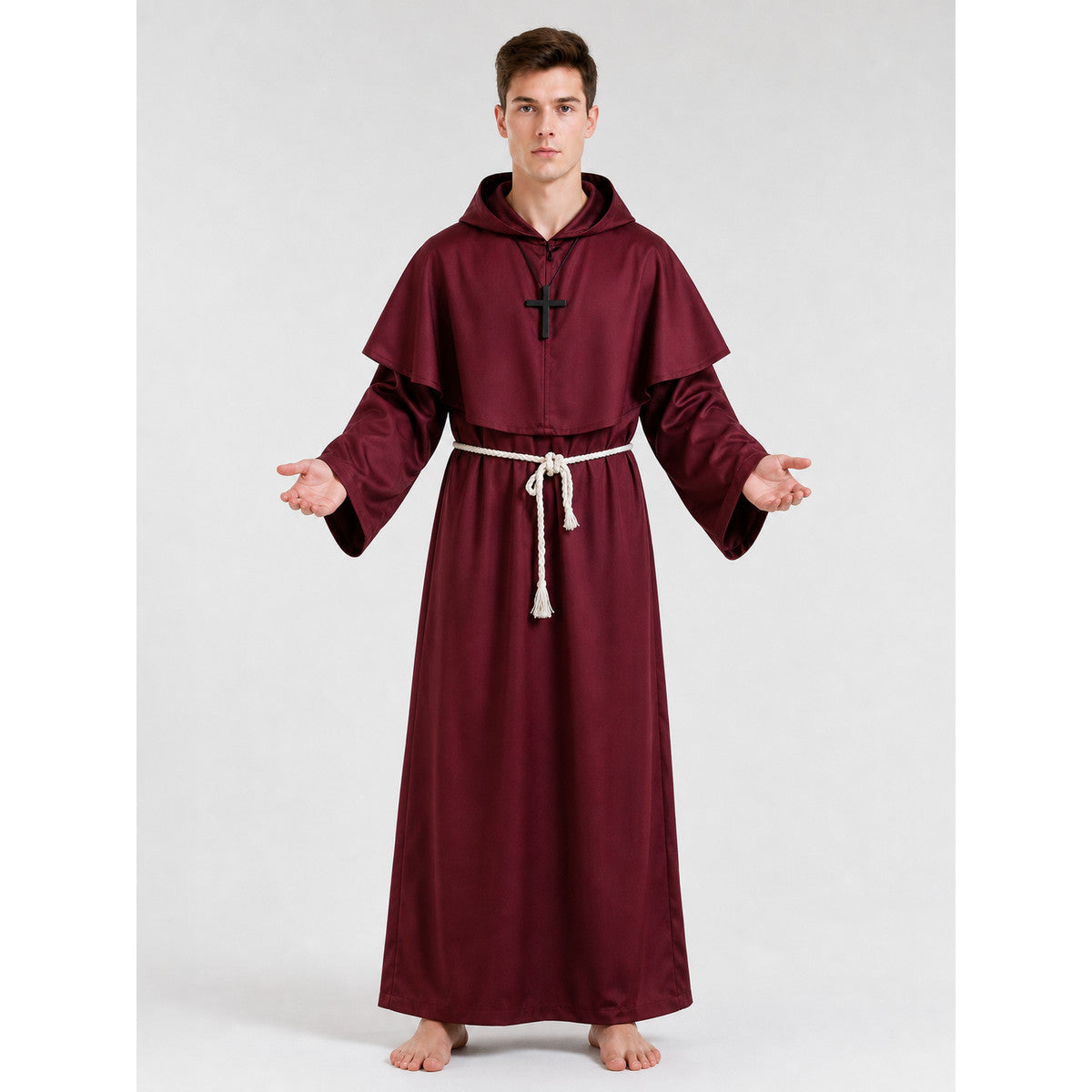 Hooded Monk Costume for Halloween and Cosplay on-model view
