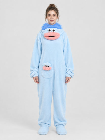 Fleece Pajama Jumpsuit with Cartoon Face