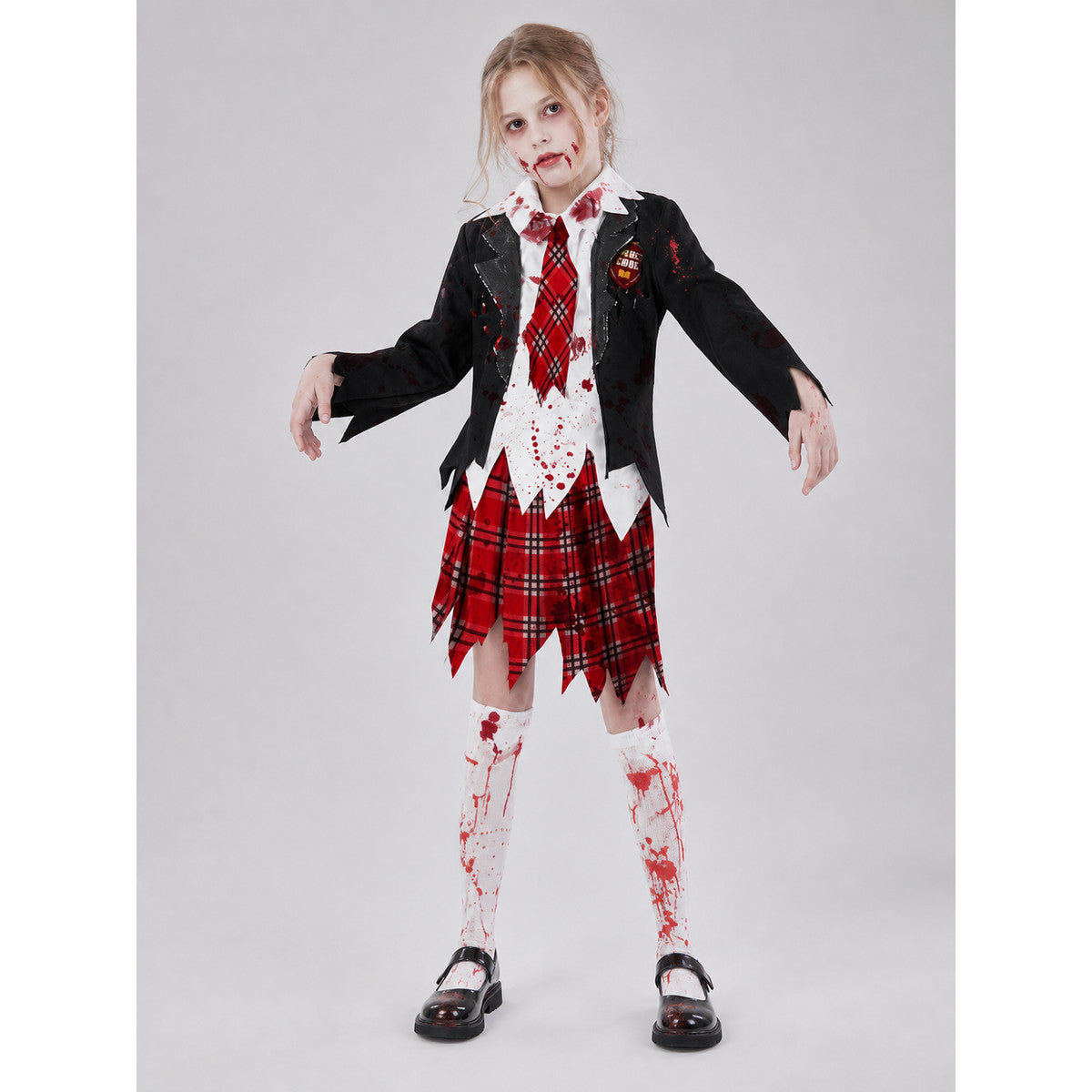 Zombie Costume in School Uniform Style with Bloody Print