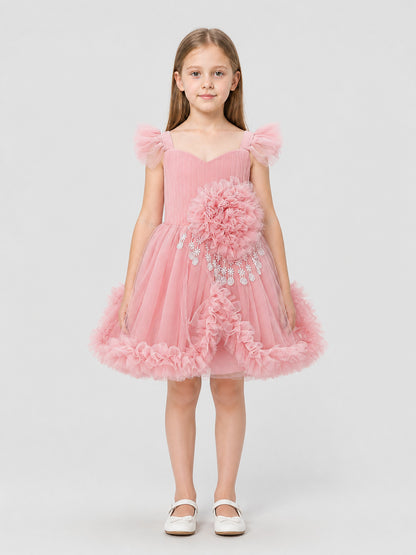 Girls' Dressy Dress with Flower and Full Skirt on-model view