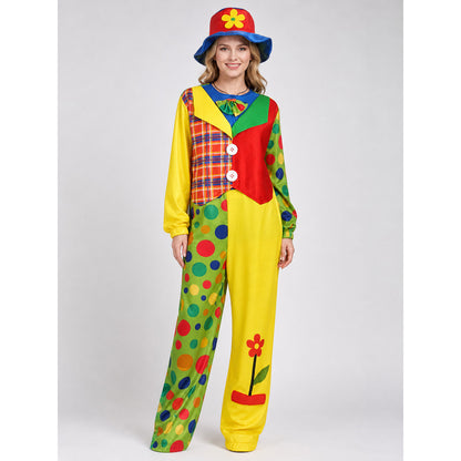 Clown Costume Jumpsuit with Hat and Bow Tie on-model view