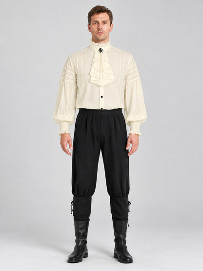 Suit with Shirt and Pants, Jabot, Beige