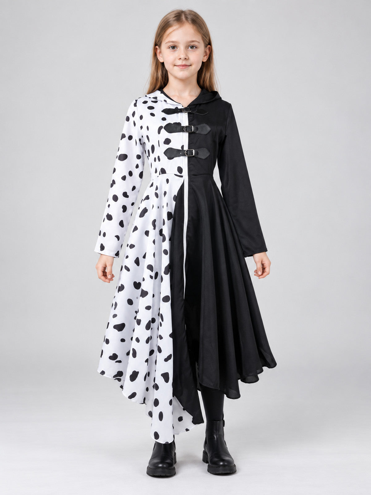 Cruella Costume Dress with a Black-and-White Pattern on-model view