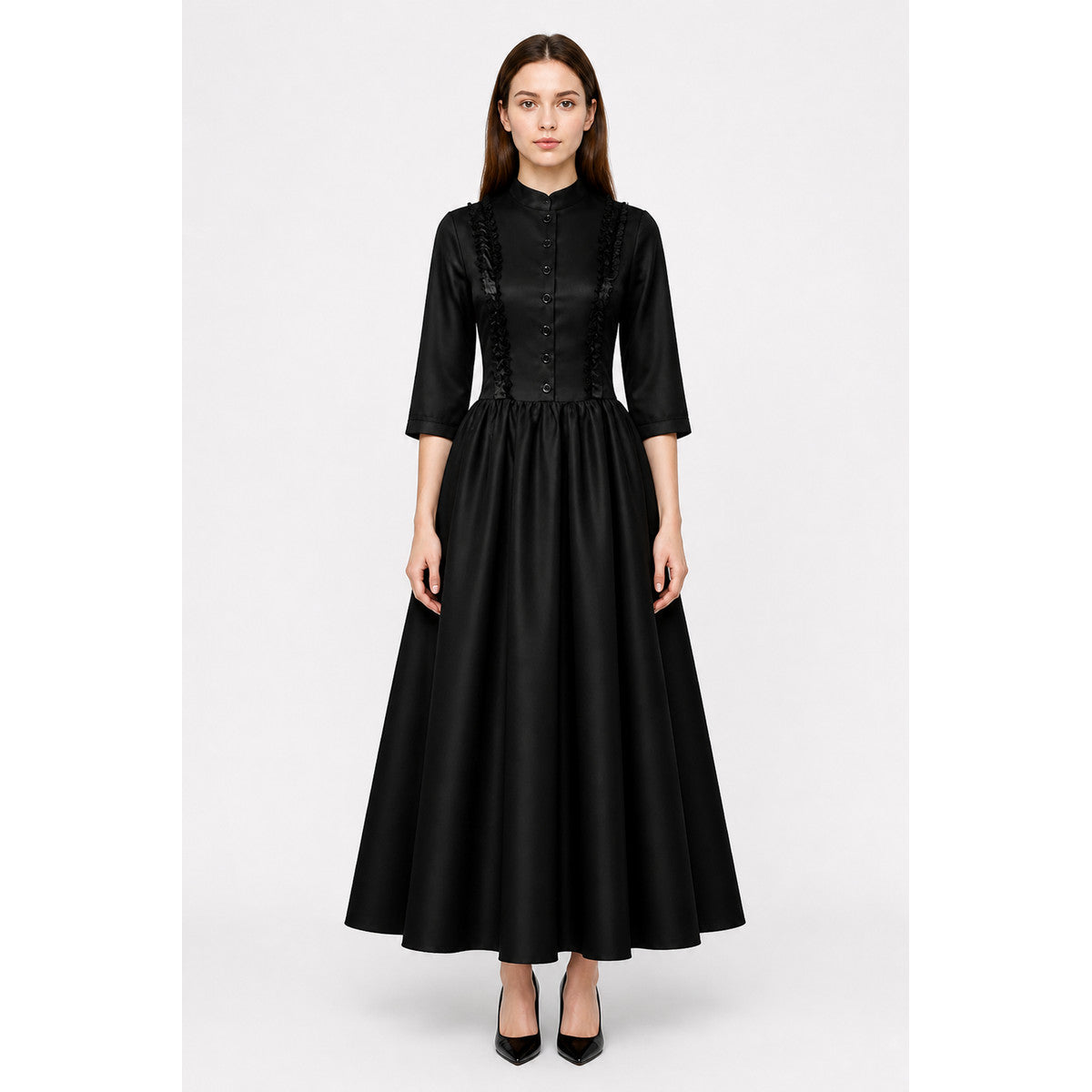 High-Neck Long-Sleeve Dress