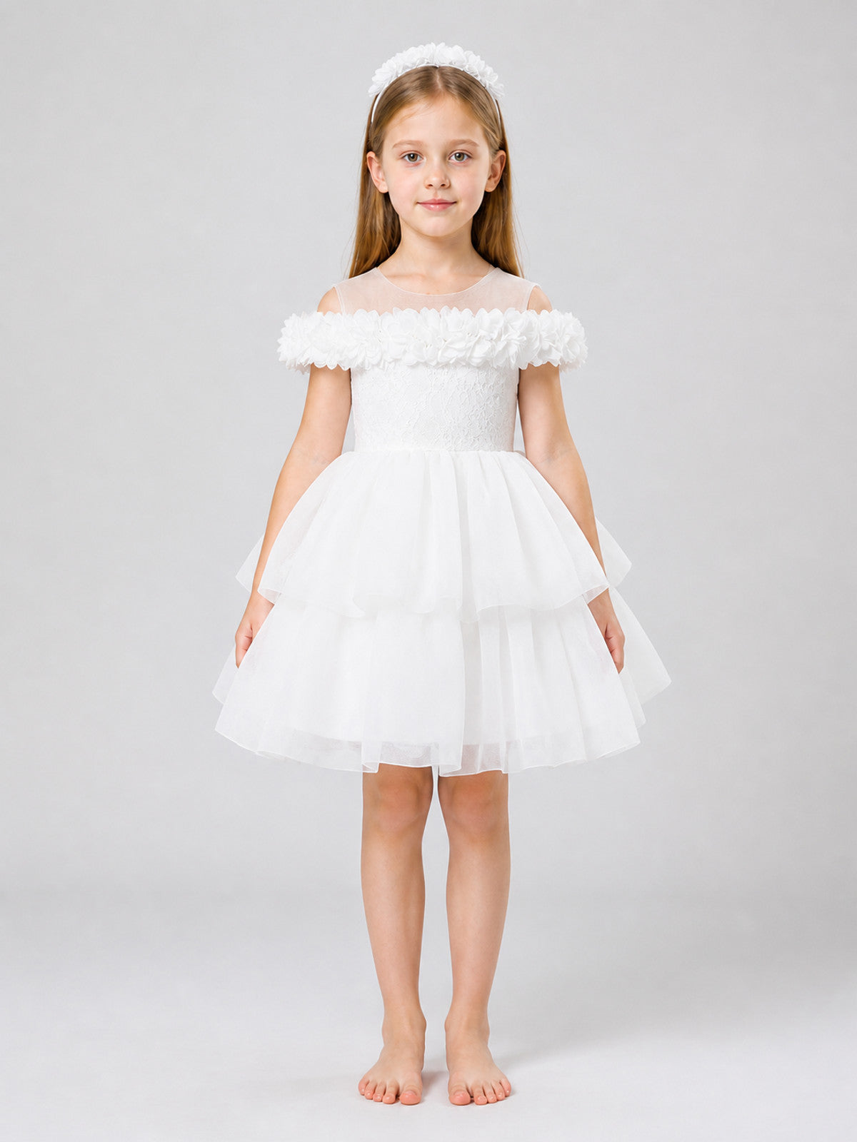 Princess Dress with Lace Bodice and Full Skirt on-model view