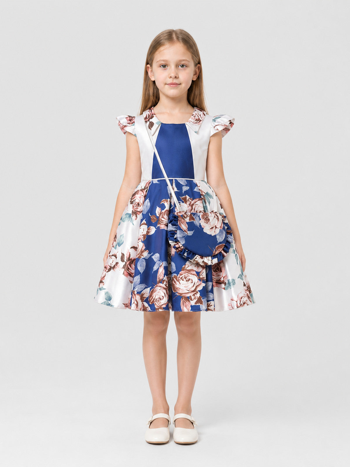 Girls' Princess Dress with Handbag, Full Skirt on-model view