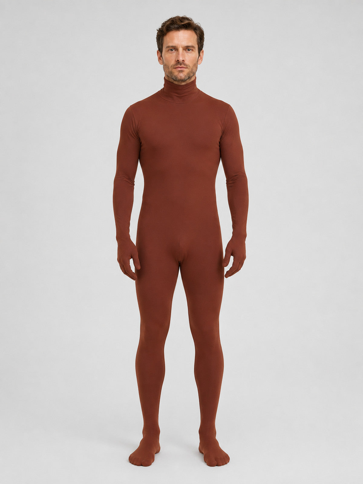 Form-Fitting Chroma Key Jumpsuit with Open Face on-model view