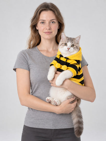 Bee Costume for Cats and Dogs, Yellow and Black with Hood