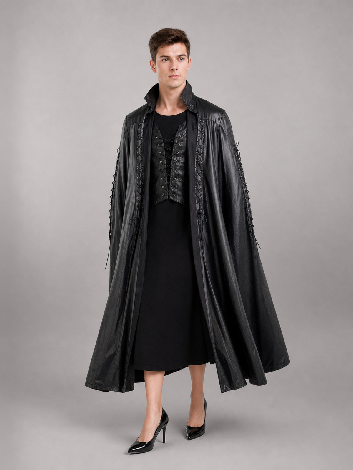 Gothic Black Cloak Costume for Cosplay front view