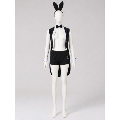 Black-and-White Rabbit Costume with Ears and Bow Tie
