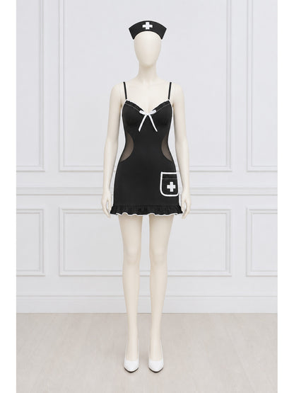 Black Medical Uniform with White Trim and Ruffles main product view
