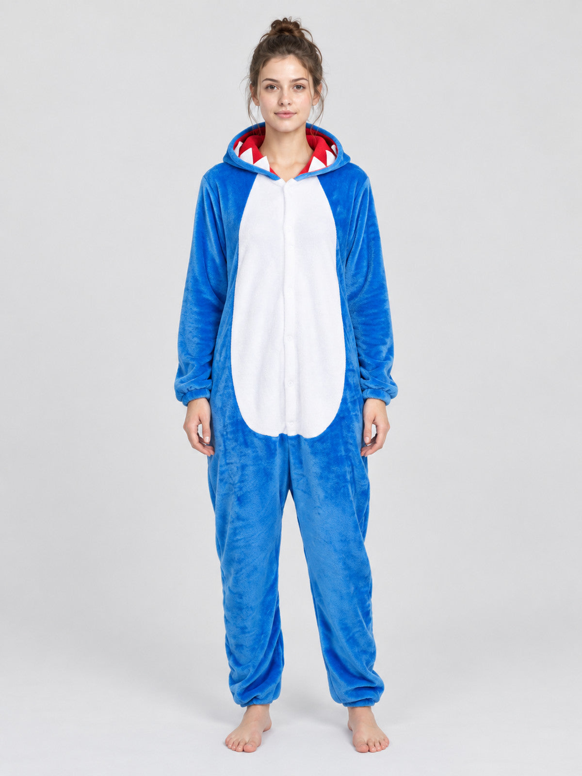 Blue Hooded Jumpsuit Pajama with White Insert