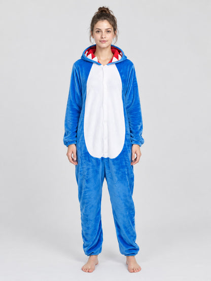Blue Hooded Jumpsuit Pajama with White Insert