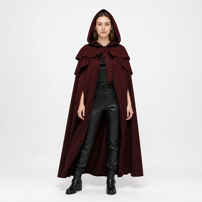 Medieval Gothic Hooded Cloak, Burgundy