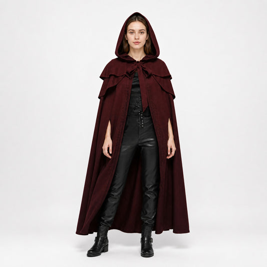 Medieval Gothic Hooded Cloak, Burgundy