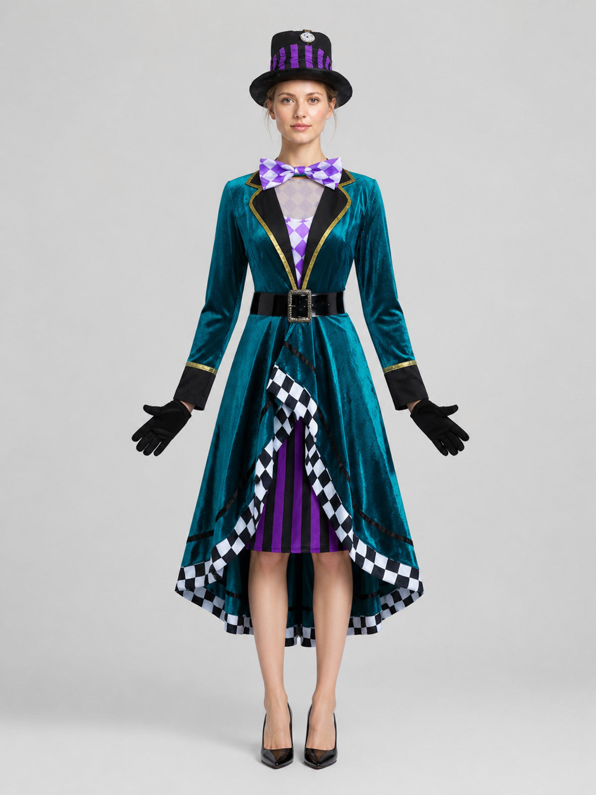 Halloween Magician Costume with Hat and Gloves on-model view