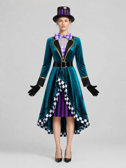 Halloween Magician Costume with Hat and Gloves on-model view