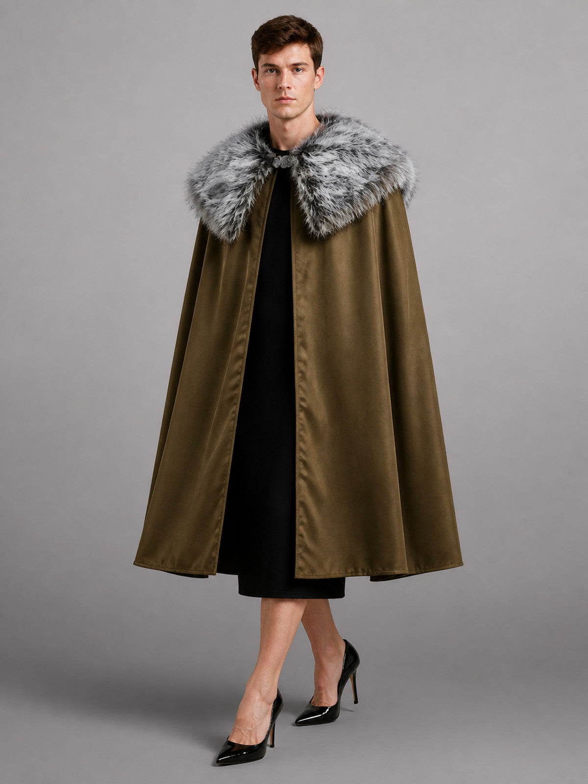 Brown Costume Cloak with Fur Collar