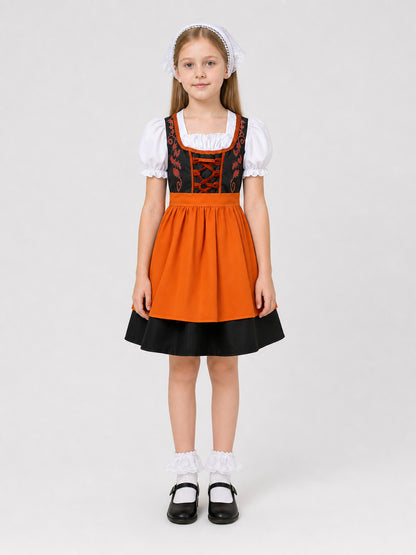 Bavarian Dress with Lace-Up Detail, Full Skirt, and Sleeves on-model view