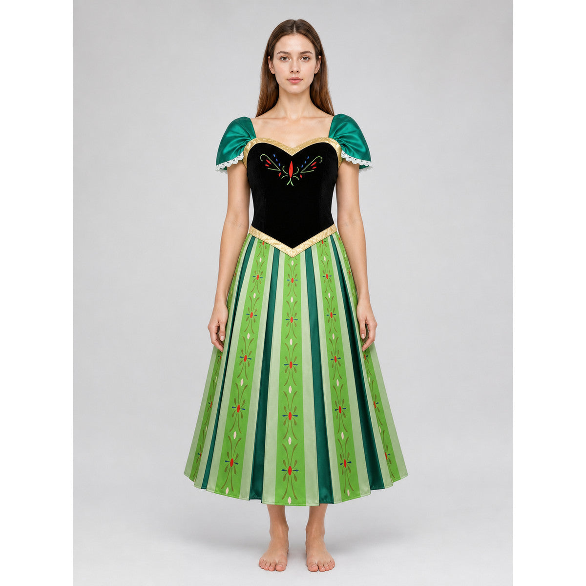 Dress with Puff Sleeves and Floral Pattern on-model view