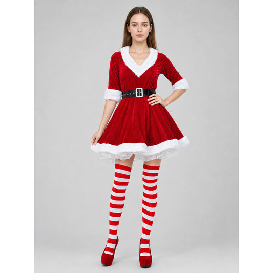 Christmas Santa dress costume with belt and stockings