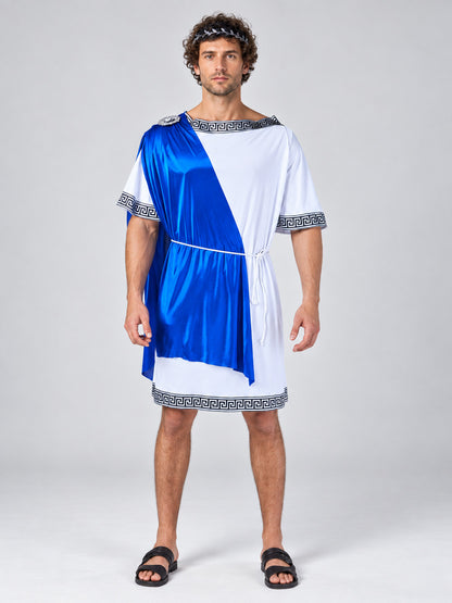 Ancient Roman Senator Costume with Blue Drape on-model view