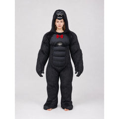 Inflatable gorilla costume with a red bow tie