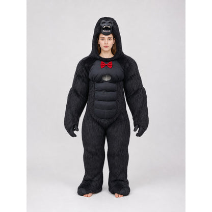 Inflatable gorilla costume with a red bow tie on-model view