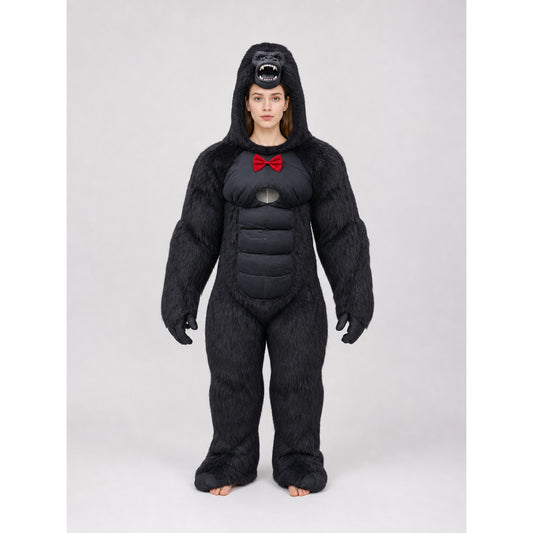 Inflatable gorilla costume with a red bow tie