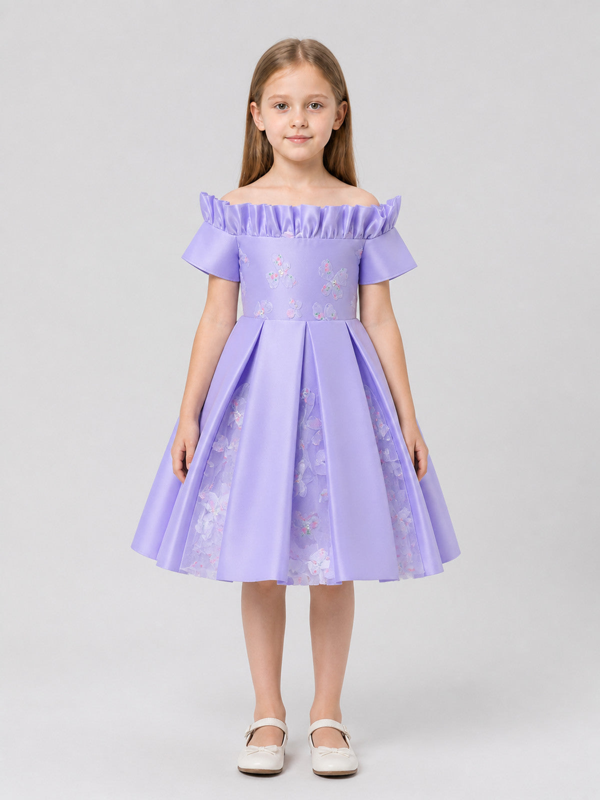 Lavender Princess Dress for Girls with Tulle on-model view