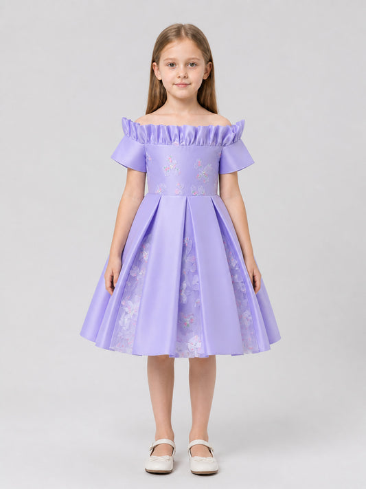 Lavender Princess Dress for Girls with Tulle on-model view