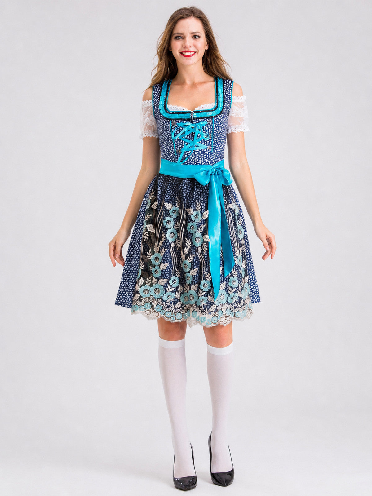 Embroidered Lace-Trimmed Ethnic-Style Dress front view