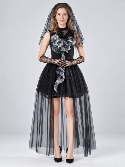Black Bride Costume: Dress, Veil, Lace Gloves