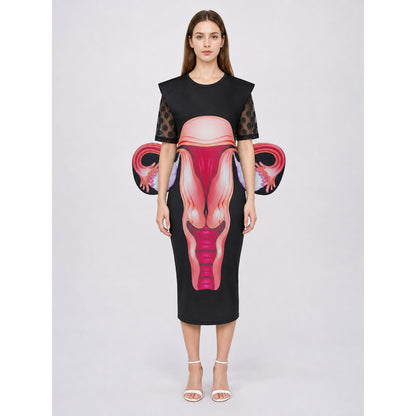 Midi Dress with Bold Print and Sleeves for a Party