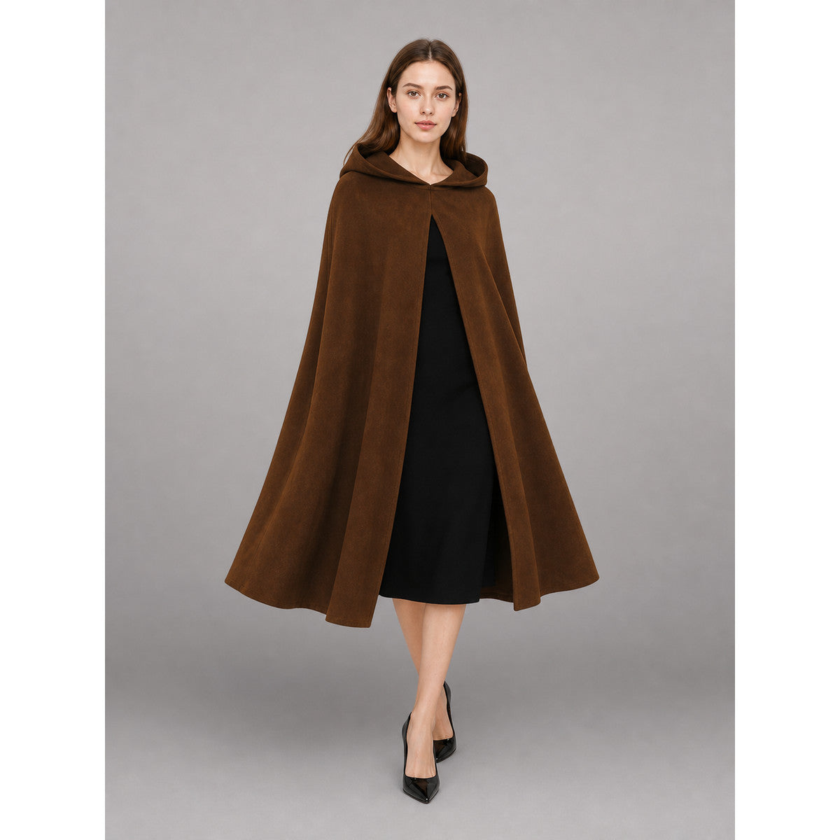 Brown Carnival Cloak with Hood front view