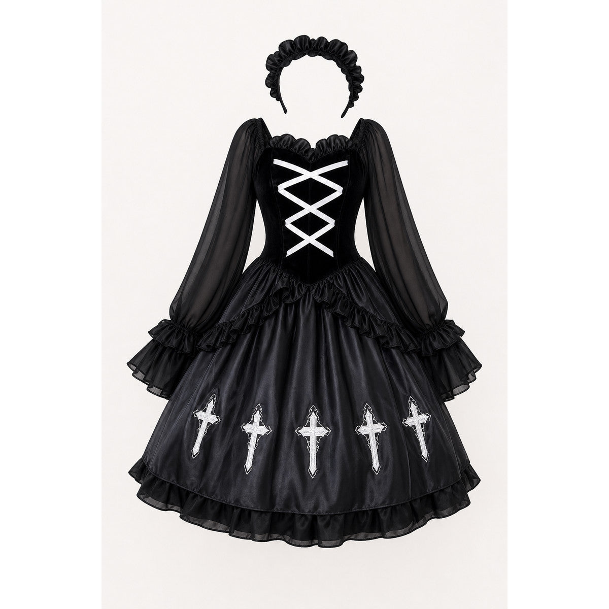 Gothic Dress with Headband for Halloween