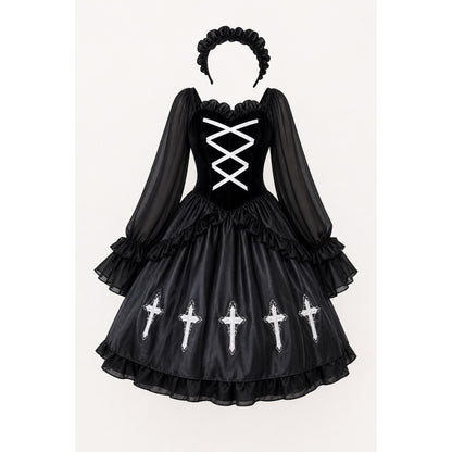Gothic Dress with Headband for Halloween