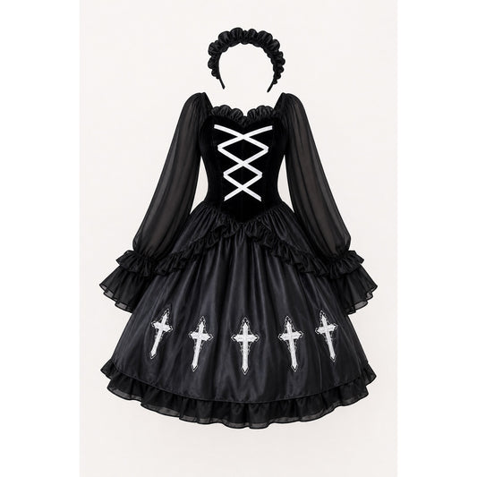 Gothic Dress with Headband for Halloween