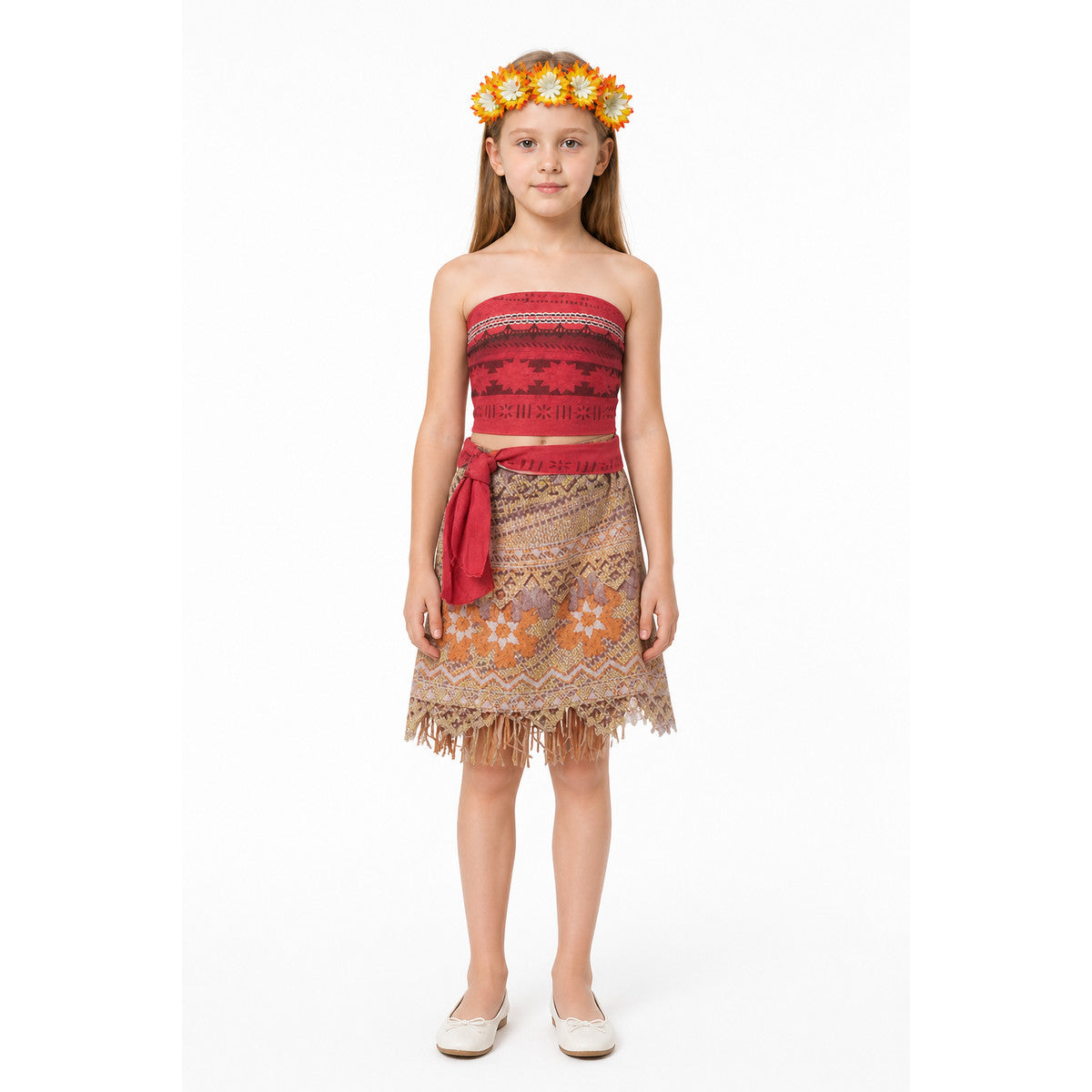Moana Costume with Skirt and Floral Wreath for Carnival main product view