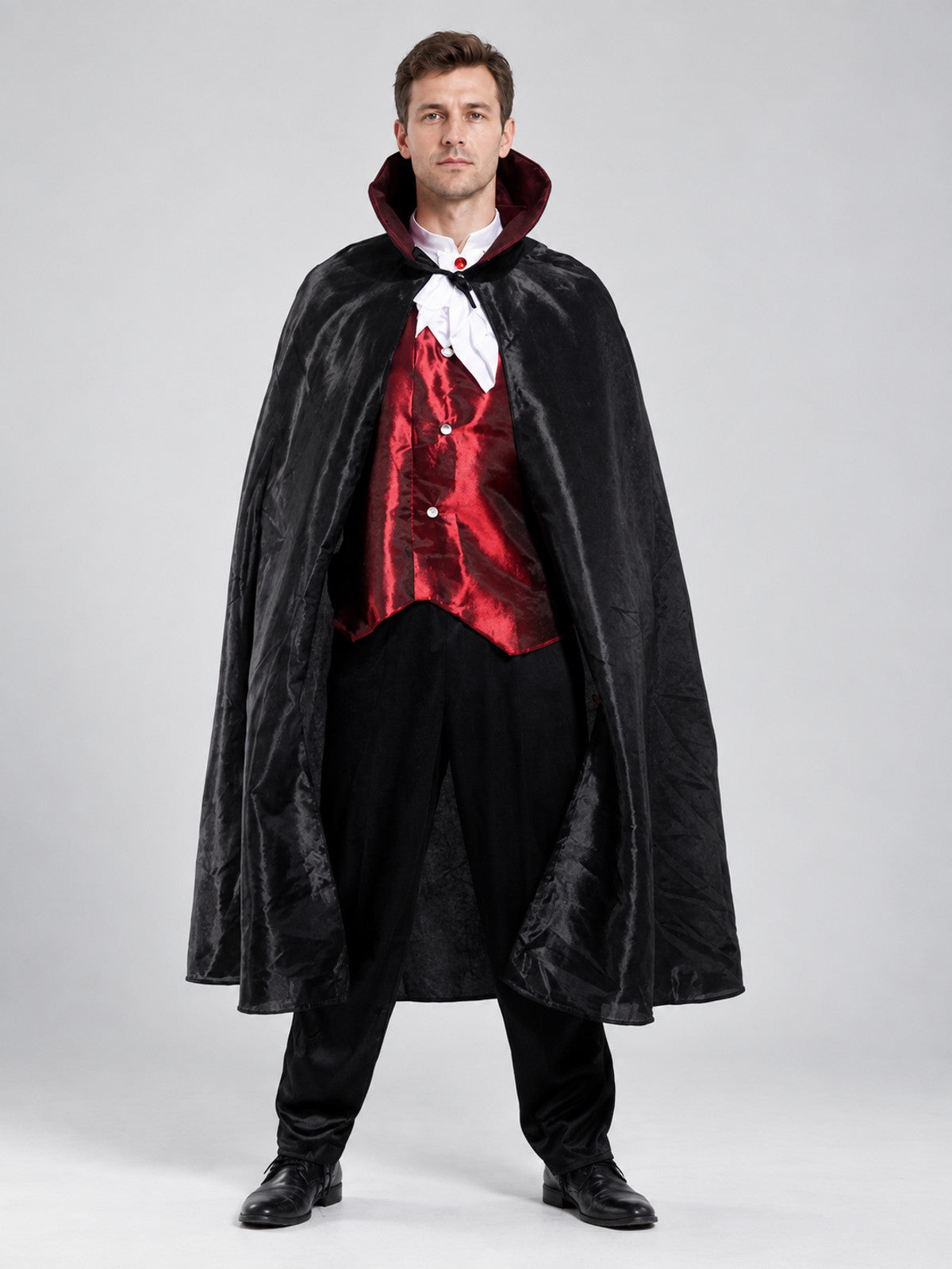 Vampire Costume with Black Cape on-model view