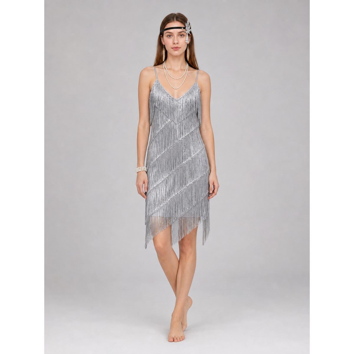 1920s-Style Fringe Dress with Accessory Set