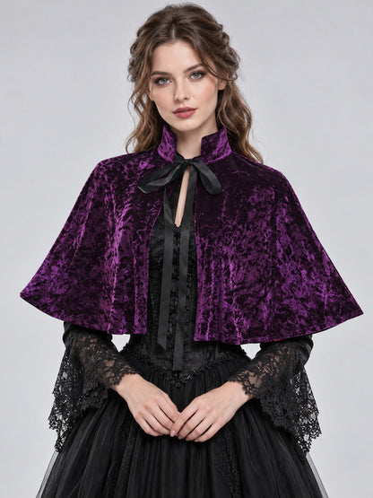 Purple Velvet Cape with High Collar